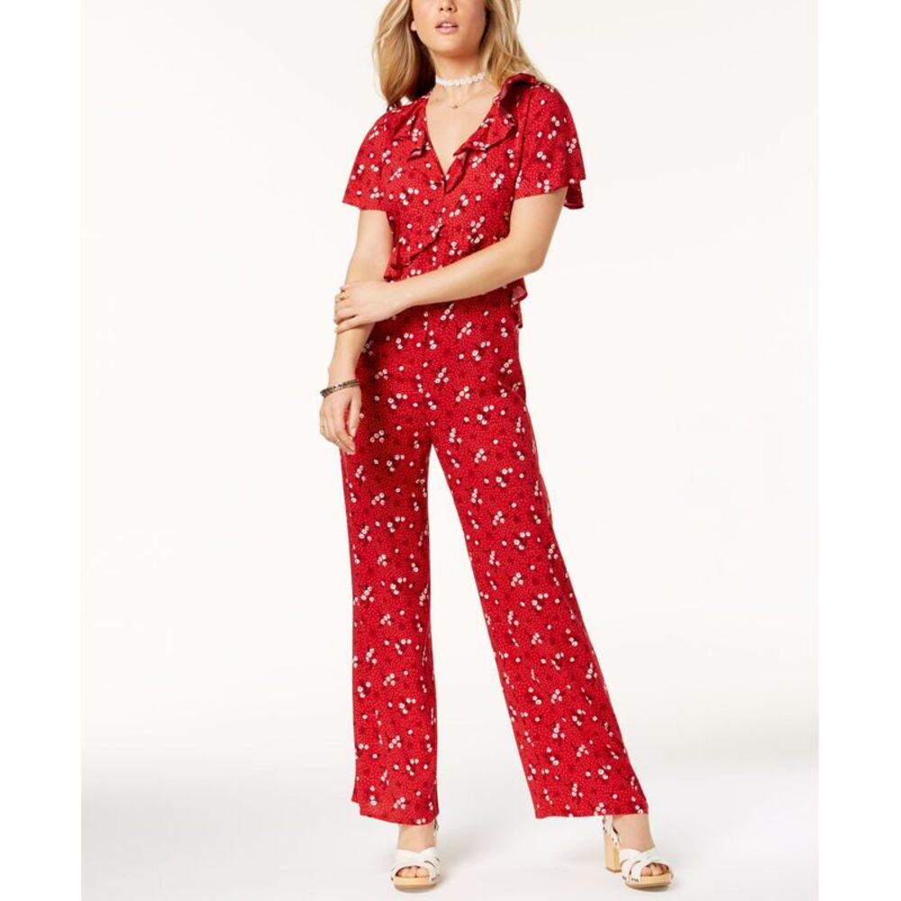 One Hart Juniors Printed Ruffled Jumpsuit
